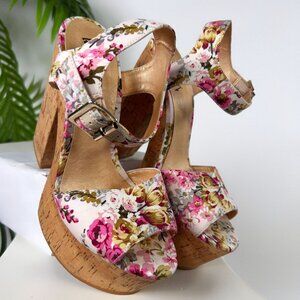 Luichiny Floral Cottagecore Boho Barbiecore Chunky Open Toe Platform Heels / 7
